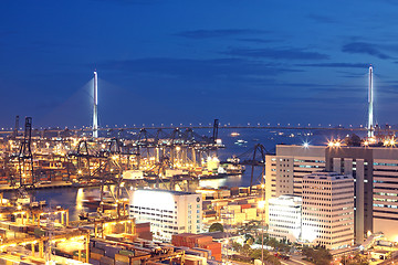 Image showing container terminal and stonecutter bridge in Hong Kong 