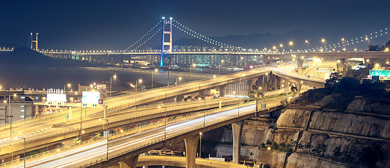 Image showing highway and bridge at night