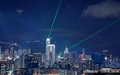 Image showing Beautiful laser night show scenery of Hong Kong Victoria Harbor