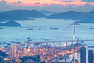 Image showing highway bridge sunset in hong kong