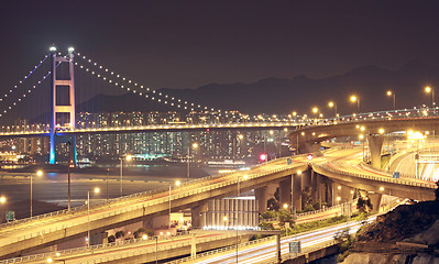 Image showing Tsing Ma Bridge in Hong Kong at night 