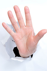 Image showing hand broken the paper making sign