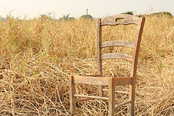 Image showing broken chair on yellow grass