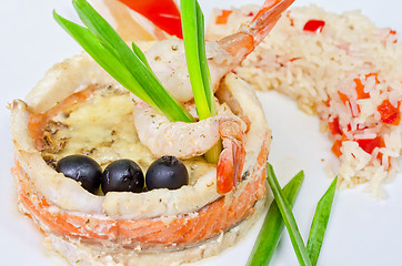 Image showing fish with rice and vegetables