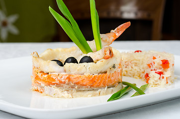 Image showing fish with rice and vegetables