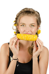 Image showing woman eating corn-cob