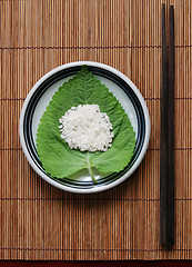 Image showing Rice on a green leaf - healthy eating