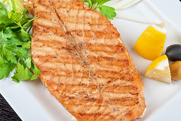 Image showing Grilled salmon steak