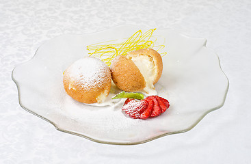 Image showing Dessert of ice-cream at biscuit