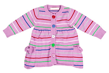 Image showing striped baby sweater with buttons in the shape of a heart