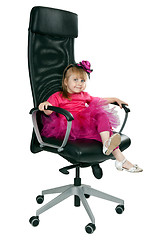 Image showing little girl in an office chair black