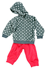 Image showing gray hooded sweater children's polka dot pants with red