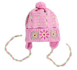 Image showing baby knitted hat with a flower pattern