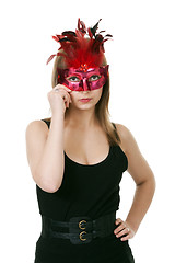 Image showing girl in the red masquerade mask