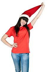 Image showing beautiful girl in the hat of Santa