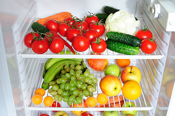 Image showing Fresh fruit and vegetables in the fridge