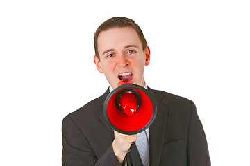 Image showing Businessman yelling through a megaphone