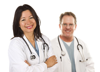 Image showing Hispanic Female Doctor and Male Colleague Behind