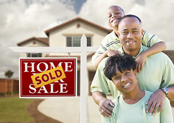 Image showing African American Family, House and Sold Sign