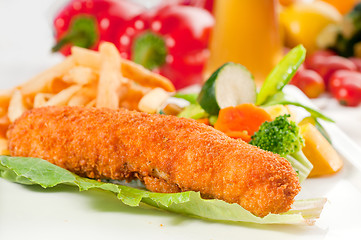 Image showing fresh chicken breast roll and vegetables