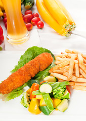 Image showing fresh chicken breast roll and vegetables