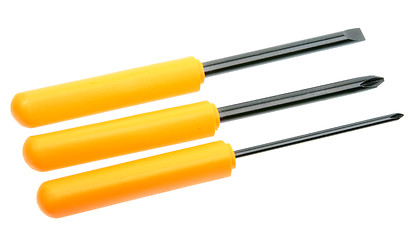 Image showing Set of three orange-black screwdrivers