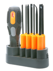 Image showing Set of orange-black screwdrivers with bits