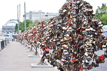 Image showing colorful wedding padlocks