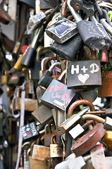 Image showing colorful wedding padlocks