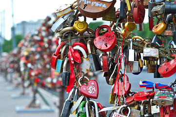 Image showing colorful wedding padlocks