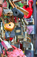 Image showing colorful wedding padlocks