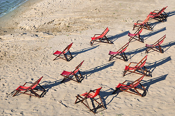 Image showing Chairs on beach