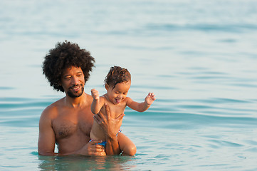 Image showing First time on the beach