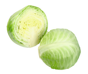 Image showing Group of full and cross green cabbage