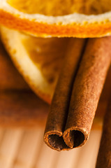 Image showing Dried orange and cinnamon sticks - christmas decoration