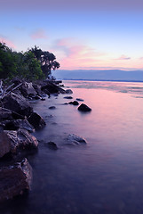 Image showing Sunrise on riverbank