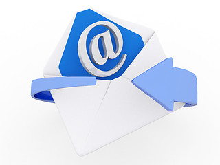 Image showing 3d mail envelope and blue circular arrows, e-mail marketing conc