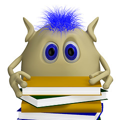 Image showing 3D puppet hiding behind pile of books