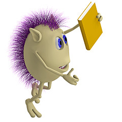 Image showing 3D puppet with purple hairs holding book