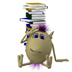 Image showing 3D puppet sitting before pile of books