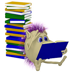 Image showing 3D puppet sitting before pile of books
