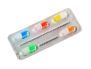 Image showing One metallic blister with colorful pills