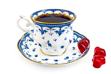 Image showing Coffee in the blue cup with jelly