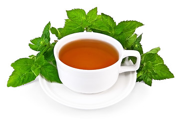 Image showing Herbal tea in a white cup with mint