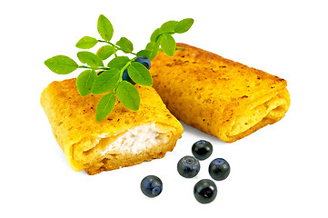 Image showing Pancakes with cottage cheese and blueberries