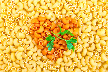 Image showing Pasta with yellow with orange hearts and parsley