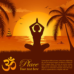 Image showing Silhouette of a Girl in Yoga pose on Summer background