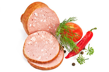 Image showing Sausage with tomato and pepper