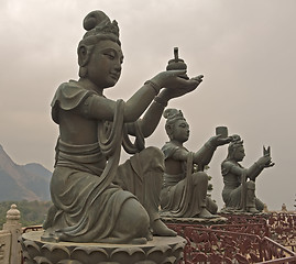 Image showing Statues In Front Of Buddha In Hong Kong