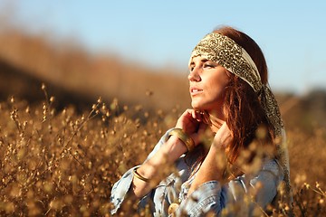 Image showing Beautiful Woman on a Field in Summertime 